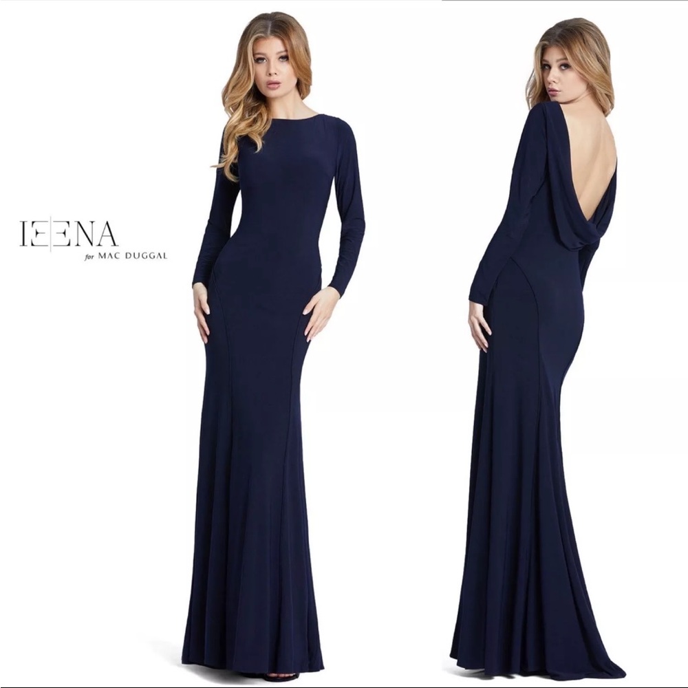 Mac Duggal Navy Blue Backless Dress